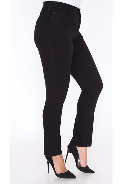 BELLİSİMO Plus Size Lycra High Waist Black Women's Trousers