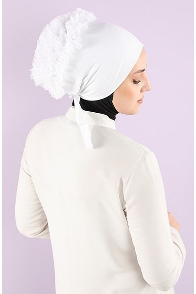 chulfa Frilly Combed Cotton Bonnet, Seamless on the Front, Tied with Lace Bun on the Back