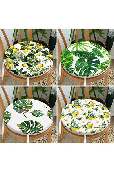 Realhomes Σετ 4 μαξιλαριών καρέκλας με στρογγυλό φερμουάρ με λεμόνι και τροπι...