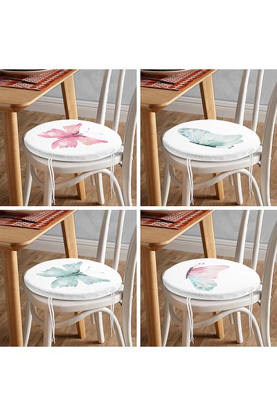 Realhomes Set de 4 perne pentru scaune rotunde moderne, cu fermoar, imprimate digital, cu desen de fluture acuarelă colorată