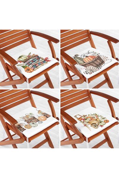 Realhomes 4'lü Sepetli Kabak Konsept Dijital Baskılı Modern Fermuarlı Sandalye Minderi Seti