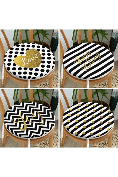 Realhomes Набір круглих подушок для стільців з цифровим принтом із 4 чорно-бі...