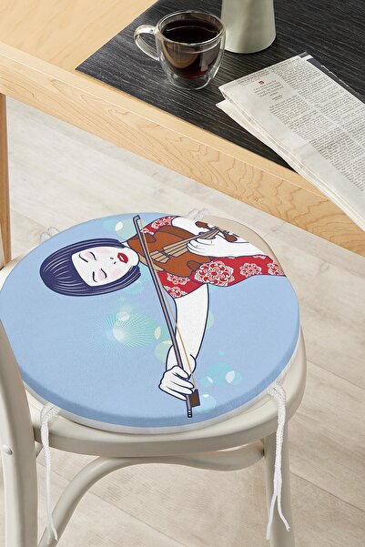 Realhomes Кругла подушка для стільця з блискавкою та малюнком японської дівчи...