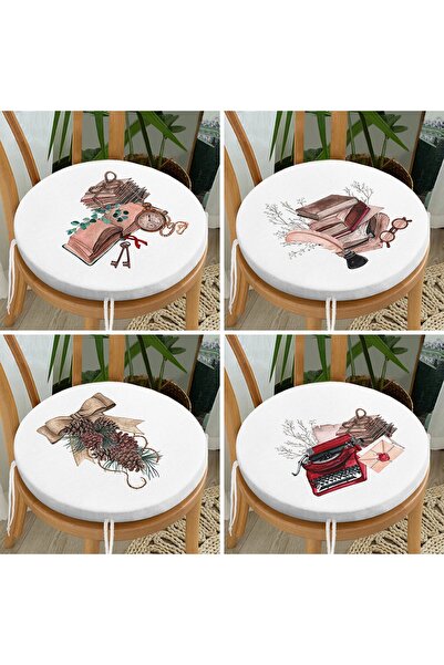 Realhomes 4'lü Beyaz Zemin Özel Tasarımlı Dijital Baskılı Modern Yuvarlak Fer...