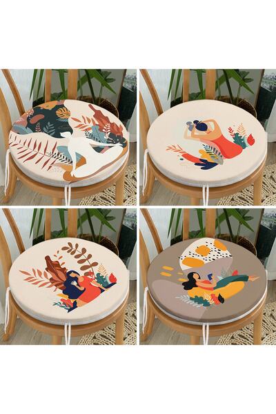 Realhomes 4-Piece Bohemian Themed Tropical Leaf Women's Designed Round Zippered Chair Cushion Set