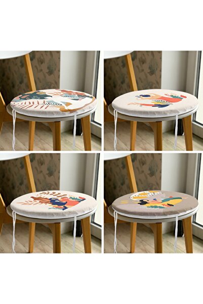 Realhomes 4-Piece Bohemian Themed Tropical Leaf Women's Designed Round Zippered Chair Cushion Set