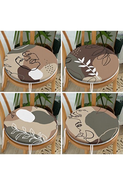 Realhomes 4'lü Portre Tasarımlı Dekoratif Yuvarlak Fermuarlı Sandalye Minderi...