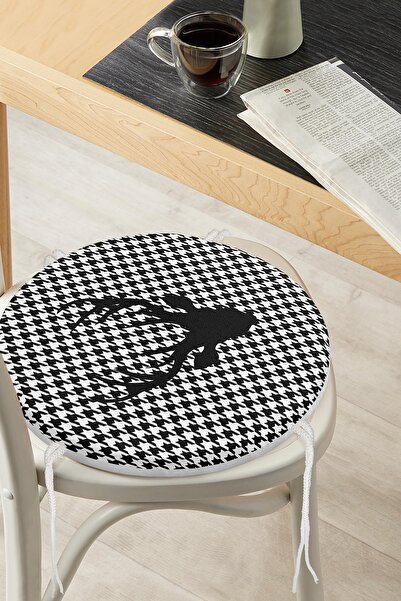 Realhomes Kazayağı Zemin Geyik Tasarımlı Yuvarlak Fermuarlı Sandalye Minderi