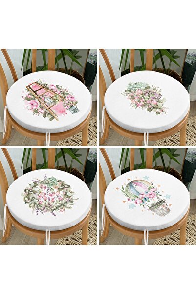 Realhomes 4'lü Çiçek Demetleri Özel Tasarım Dijital Baskılı Modern Yuvarlak F...