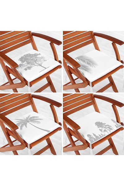 Realhomes Set de perne pentru scaune moderne, cu fermoar, 4 piese, cu design de palmier gri pe fundal alb