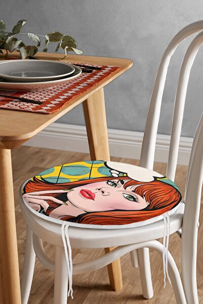 Realhomes Pop Art Illustrated Ψηφιακό τυπωμένο μαξιλάρι καρέκλας με στρογγυλό...