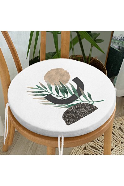 Realhomes Кругла подушка для стільця з абстрактним малюнком листя на білому т...