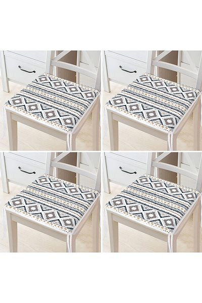 Realhomes Set of 4 Special Design Scandinavian Drawing Digital Printed Modern Zippered Chair Cushions