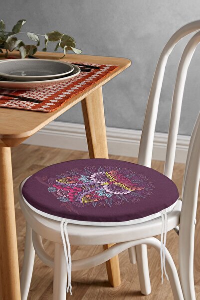 Realhomes Mor Zemin Üzerinde Otantik Baykuş Desenli Modern Yuvarlak Fermuarlı...