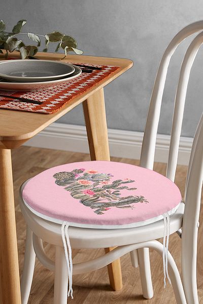 Realhomes Digital Printed Modern Round Zippered Chair Cushion with Cactus Pattern on Colorful Floor