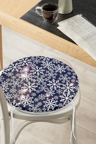 Realhomes Special Design Round Zippered Chair Cushion with Crystal Snowflakes Motif