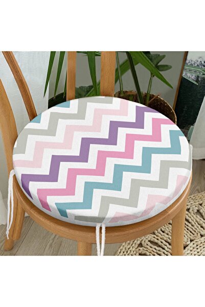 Realhomes Цифровий принт із зигзагоподібним візерунком, кругла подушка для ст...