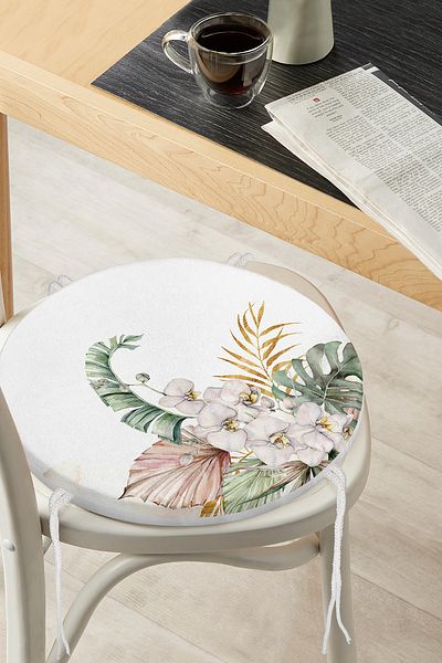 Realhomes Tropical Leaf Motif Digital Printed Round Zippered Chair Cushion