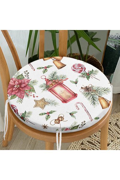 Realhomes Candlestick Designed New Year Concept Digital Printed Modern Round Zippered Chair Cushion