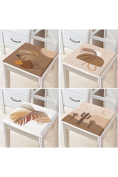 Realhomes 4-Piece Colorful Modern Zippered Chair Cushion Set with Leaf Pattern on the Floor