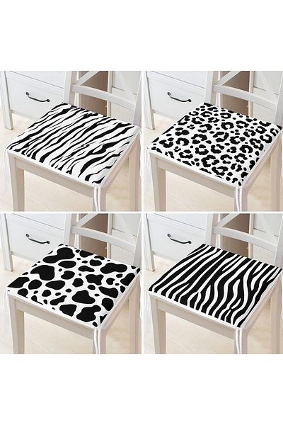 Realhomes 4-Piece Zebra Patterned Modern Zippered Chair Cushion Set on White Background