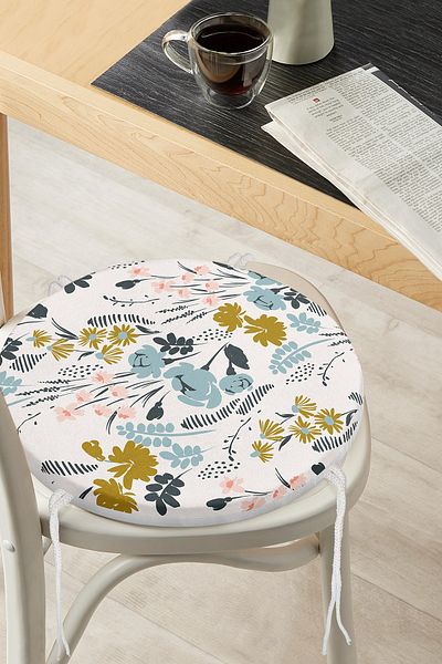 Realhomes Colorful Flower Patterned Digital Printed Modern Round Zippered Chair Cushion on White Background