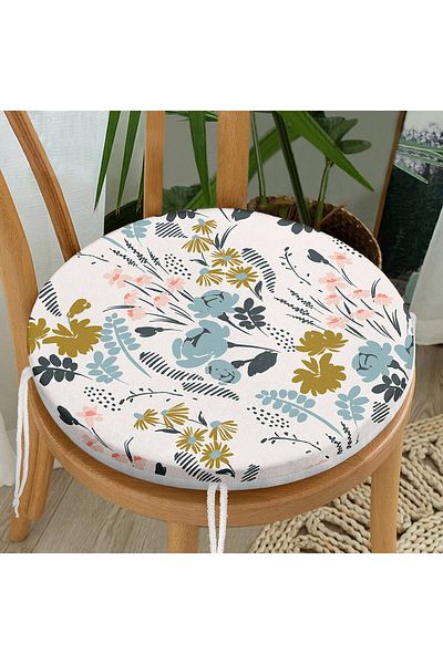 Realhomes Colorful Flower Patterned Digital Printed Modern Round Zippered Chair Cushion on White Background