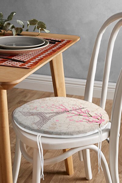 Realhomes Ейфелева вежа з цифровим принтом, кругла подушка для стільця на бли...