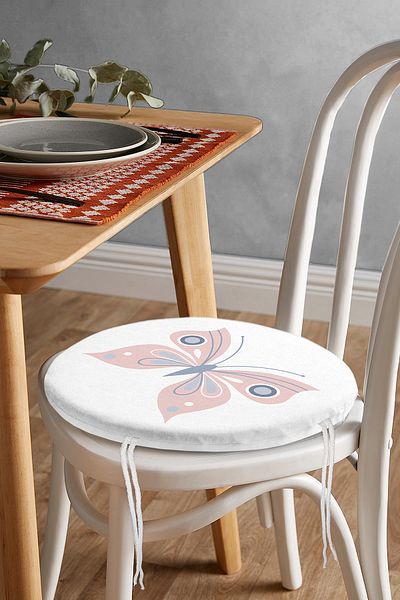 Realhomes Digital Printed Modern Round Zippered Chair Cushion with Pink Butterfly Design