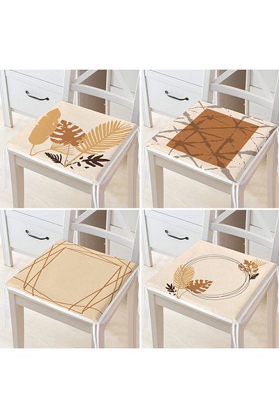 Realhomes 4-Piece Cream Floor Tropical Leaf Themed Zippered Chair Cushion Set