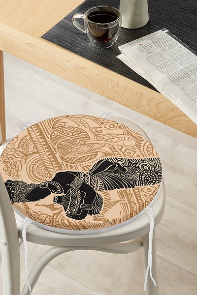 Realhomes Ethnic Pattern Floored African Women's Motif Round Zippered Chair Cushion
