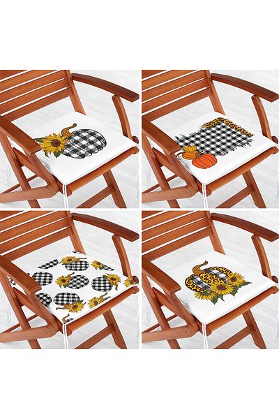 Realhomes Set of 4 Black and White Plaid Pumpkin Motif Special Design Combination Zippered Chair Cushions