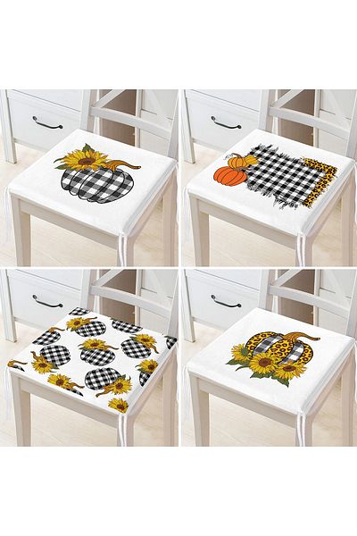 Realhomes Set of 4 Black and White Plaid Pumpkin Motif Special Design Combination Zippered Chair Cushions