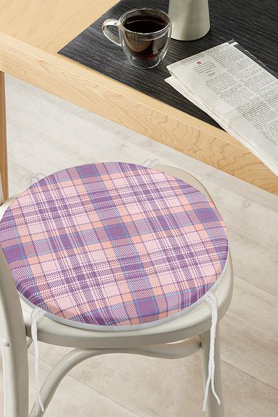 Realhomes Lilac Plaid Patterned Round Zippered Chair Cushion