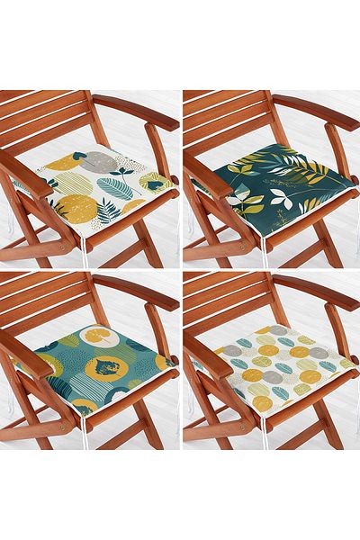 Realhomes 4-Piece Colorful Modern Zippered Chair Cushion Set with Leaf Pattern on the Floor