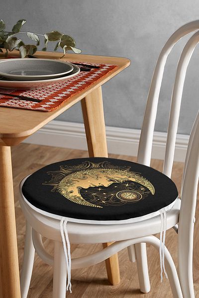Realhomes Special Design Gold Moon Patterned Clock Round Zippered Chair Cushion
