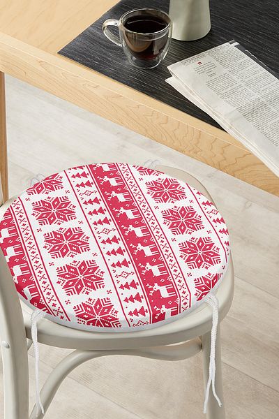 Realhomes Red White Deers Special Design Modern Round Zippered Chair Cushion