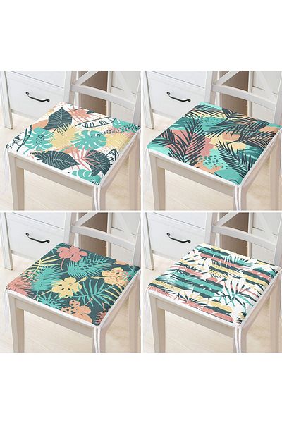 Realhomes 4-Piece Colorful Modern Zippered Chair Cushion Set with Leaf Pattern on the Floor
