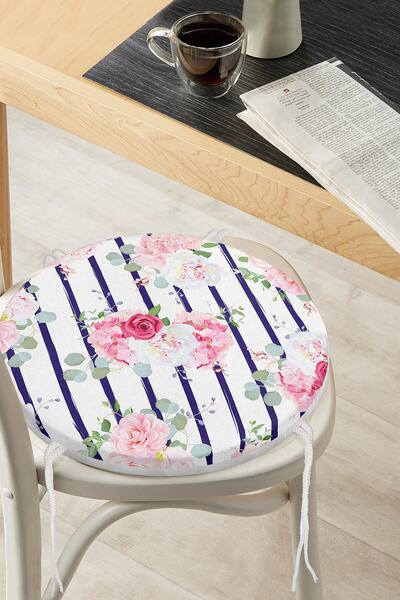 Realhomes Кругла подушка для стільця з цифровим принтом у вигляді синіх ліній...