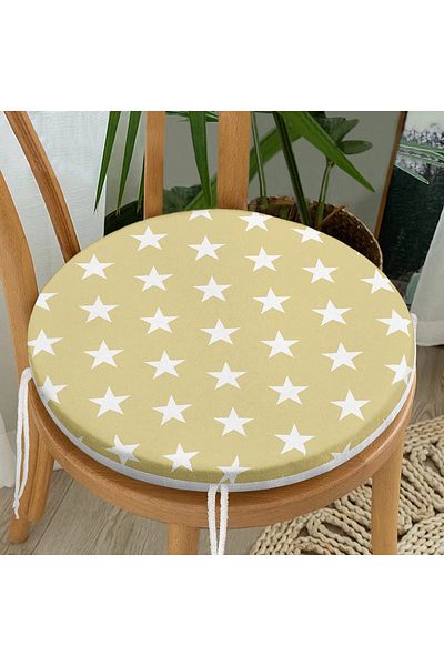 Realhomes Modern Star Patterned Digital Printed Round Zippered Chair Cushion