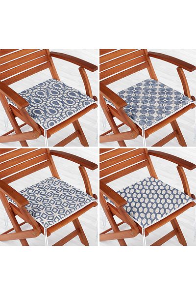 Realhomes 4-Piece Digital Printed Zippered Chair Cushion Set with Geometric Shapes on Denim Floor