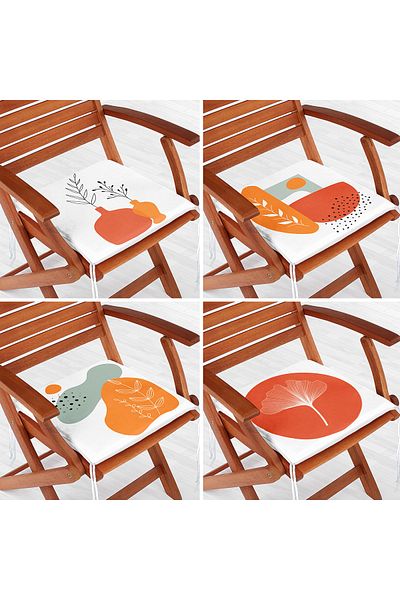 Realhomes 4-Piece Modern Zippered Chair Cushion Set with Onedraw Drawing on White Background