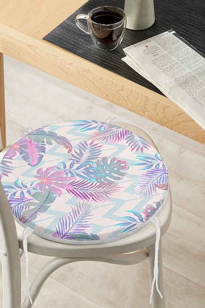 Realhomes Geometric Palm Leaves Modern Round Zippered Chair Cushion with Powder Floor