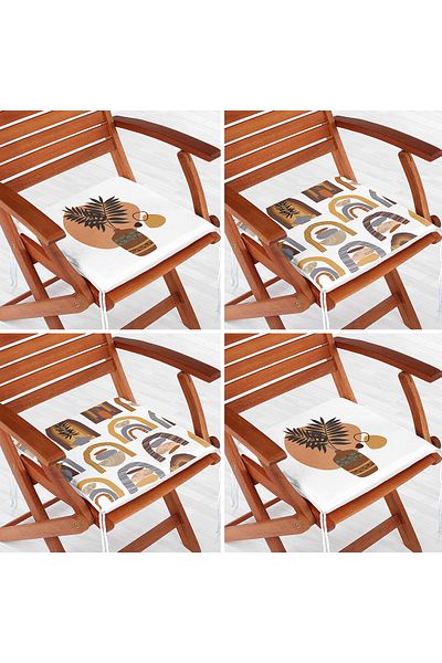 Realhomes 4-Piece Bohemian Motif Flower Pot Design Zippered Chair Cushion Set