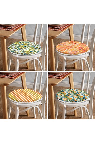 Realhomes Set of 4 Orange Green Marbling Special Design Round Zippered Chair Cushions