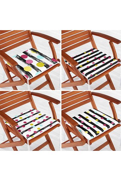 Realhomes Set of 4 Colorful Polka Dot Motif Digital Printed Modern Zippered Chair Cushions