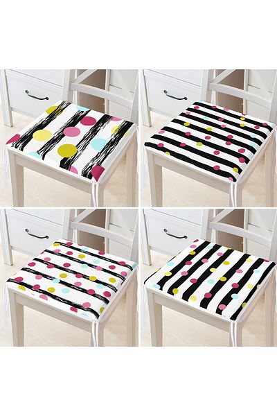 Realhomes Set of 4 Colorful Polka Dot Motif Digital Printed Modern Zippered Chair Cushions