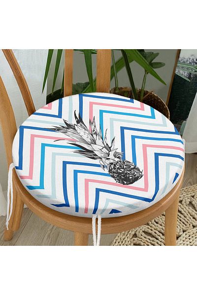 Realhomes Pineapples on Zigzag Floor Round Zippered Chair Cushion