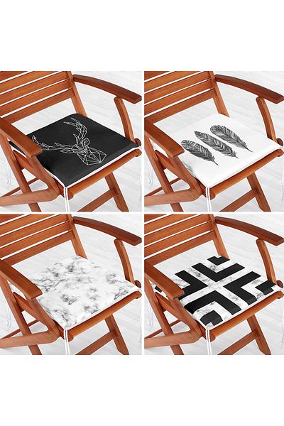 Realhomes Set of 4 Black and White Colored Zippered Chair Cushions