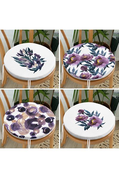 Realhomes 4-Piece Lilac Watercolor Motif Rose Design Round Zippered Chair Cushion Set